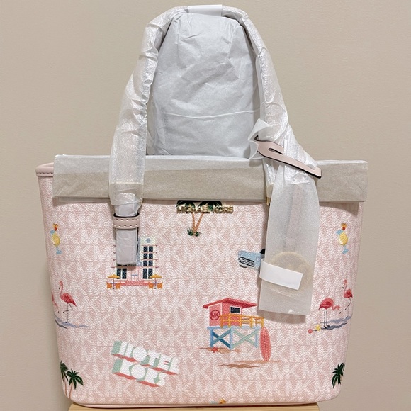 Michael Kors : Jet Set Travel Tropical Patterns Pink Tote Bag | NWT - Picture 2 of 6